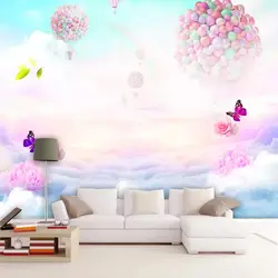 На заказ Настенные обои для детской комнаты цветок воздушный шар с принтом "Бабочки" Радужное небо стена детской спальни украшения 3D фото