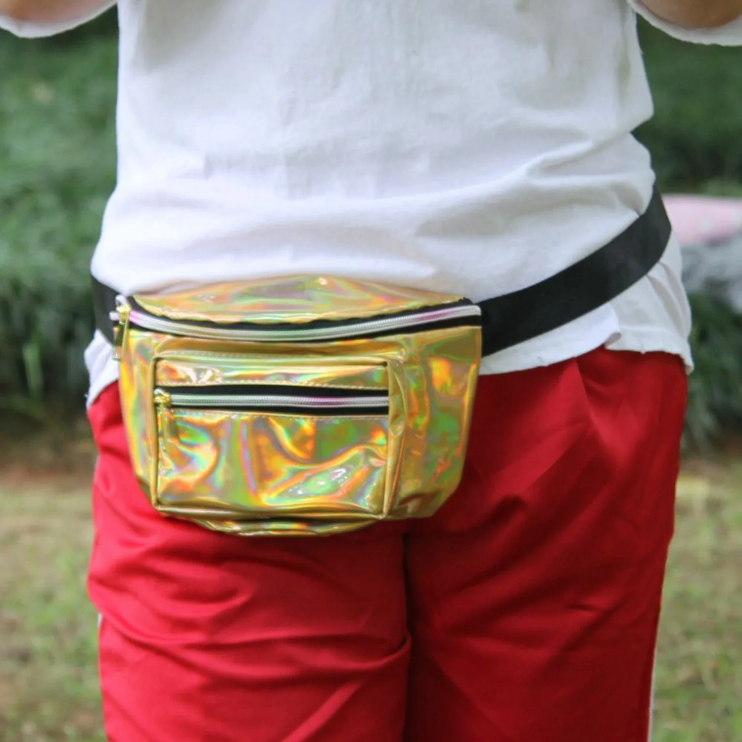 Для женщин голографическая Fanny Pack блестящие поясная сумка Кошелек Дорожная сумка