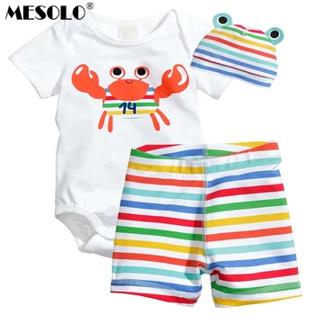 

MESOLO Ins baby clothes men and women baby romper suit the infant child short-sleeved summer triangle, garment cap + pants