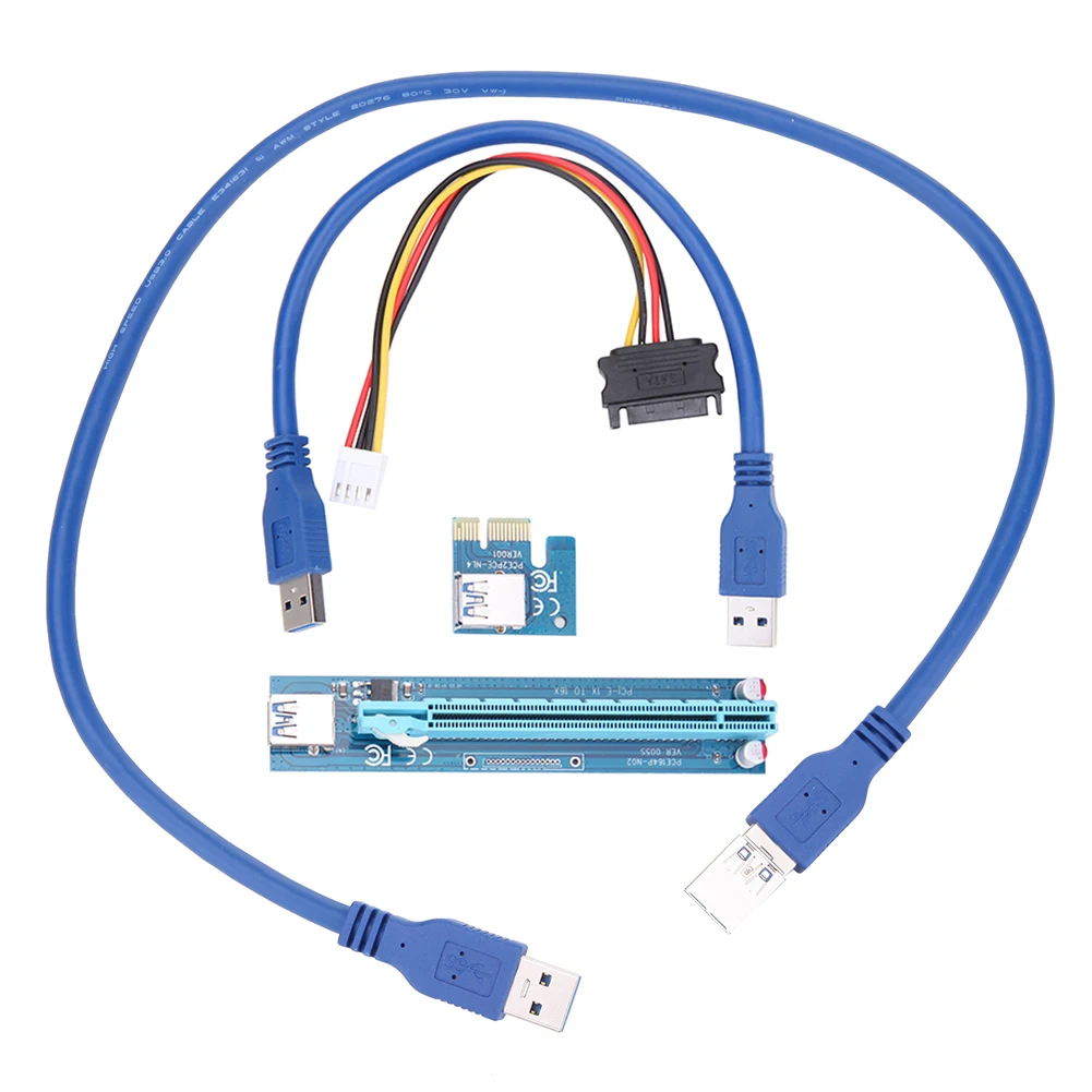 PCI E Express 1X To 16X Extender Riser Adapter Card 30CM 60CM SATA 15 Pin 4Pin
