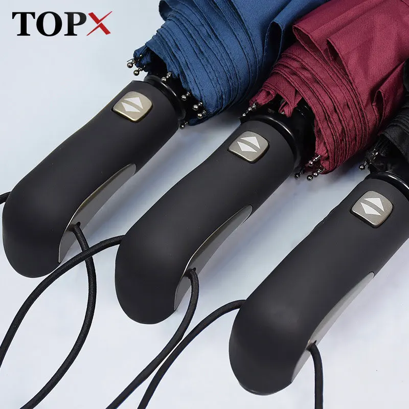 

Large Strong Umbrella Men Fashion Windproof Gentle 3Fold Compact Fully Automatic Rain High Quality Pongee Umbrella Rain Women
