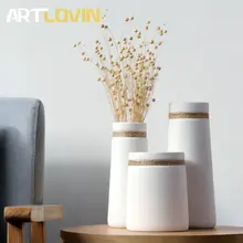 Современная простая матовая белая фарфоровая ваза, модная керамическая искусственная Цветочная ваза с веревкой для комнаты, кабинета, прихожей, украшения дома