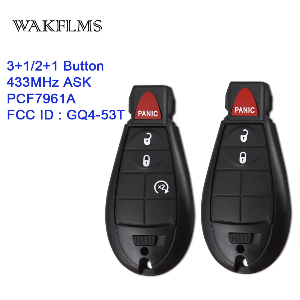 

3/4 Button 433MHz Keyless Romote Car Key Replacement Accessories Autokey Copy With Battery For Dodog RAM FCC ID GQ4-53T