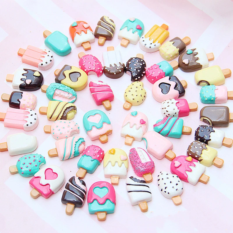 

30PC Colour Ice Cream Decoration Crafts Supplies For Kids Hair Accessories DIY Flat Back Planar Resin Material Hand Craft Patch
