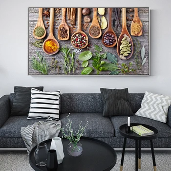 

Spices And Greens On The Table Canvas Paintings On The Wall Kitchen Theme Decorative Wall Pictures Canvas Art For Kitchen Room