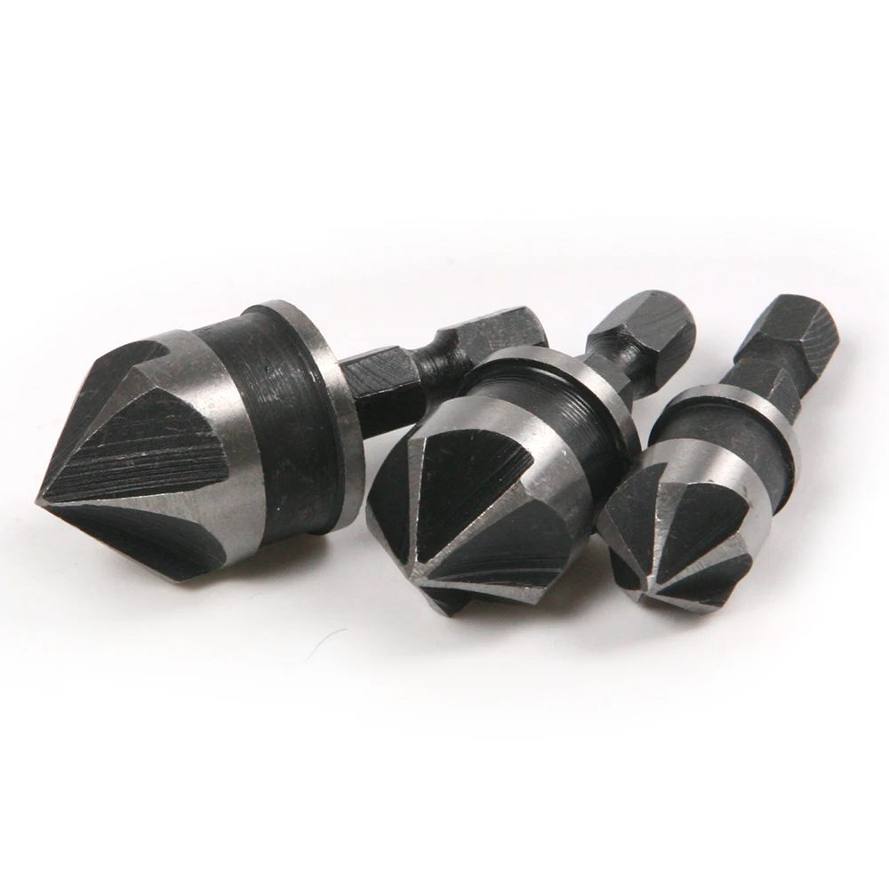 

3pc 5 Flute 90 degree Woodworking Countersink Drill Bit Countersink Assortment