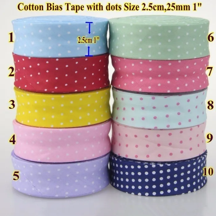 

Small Dot 100% Cotton Bias Binding Tape Trim Ribbon 25mm,20mm 10meter Fold Bias Binding Tape Sewing Accessories
