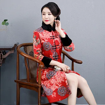 

Chinese Style Women Print Flower Windbreaker Elegant Handmade Button Slim Jacket Classic Plus Size Red Office Business Outwear