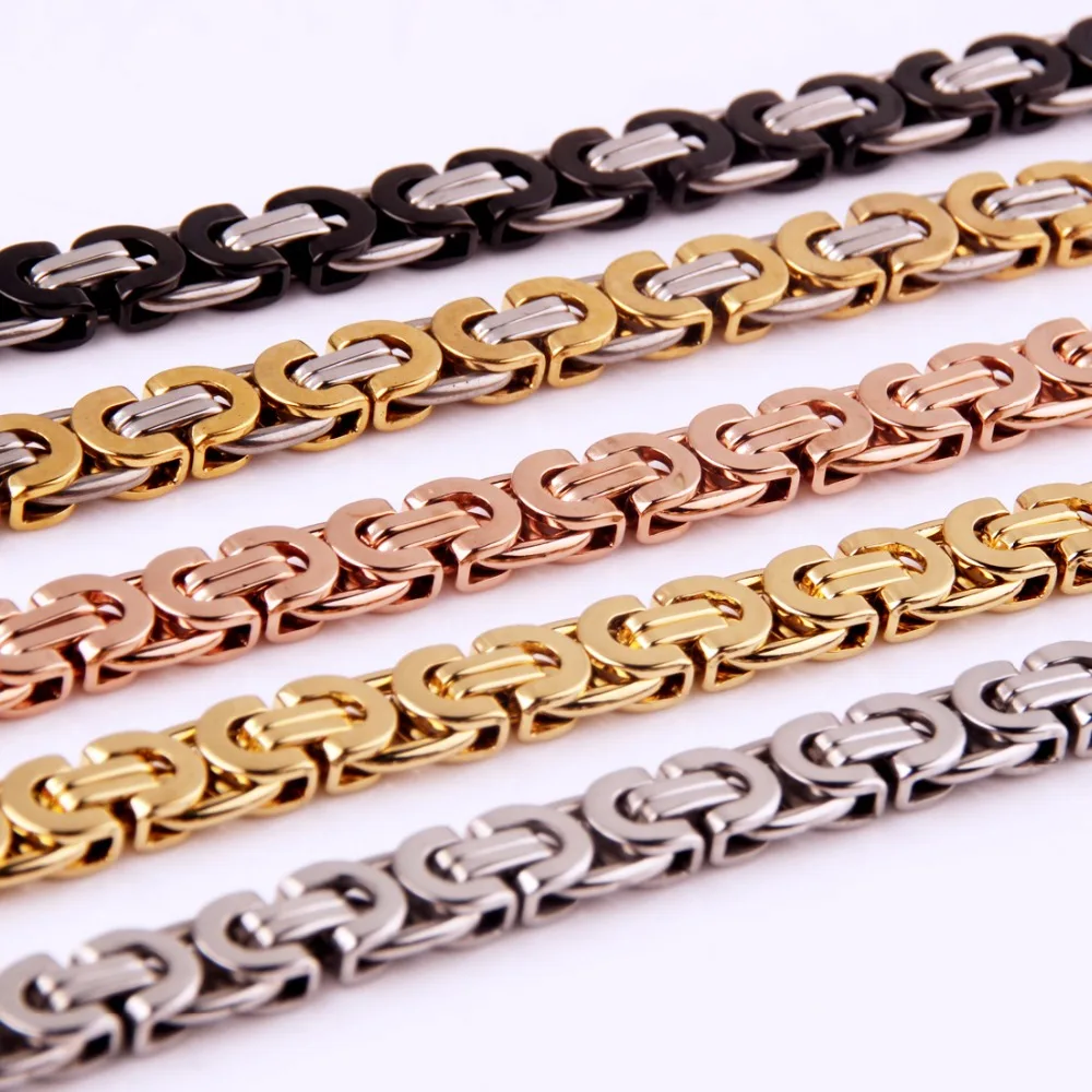 

6mm 8mm 11mm Custom Size 7"-40" Silver Gold Black Color Byzantine Chain Necklace Or Bracelet Boy's Men's Stainless Steel Jewelry