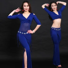 Костюмы для танца живота из молочного шелка Профессиональный Bellydance топ и брюки для восточных женщин тренировочная одежда для племенных выступлений DNV10564