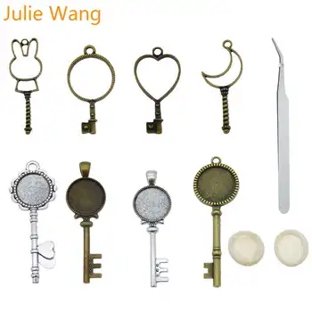 

Julie Wang 11PCS Alloy Molds Set Charms Key Shape Cabochon Base Tweezers Finger Sleeve Epoxy Casting Mould Jewelry Making Tool