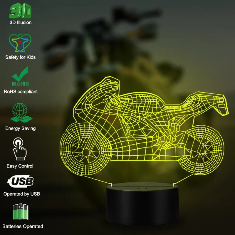 VCity модный Мотоцикл 3D СВЕТОДИОДНЫЙ Ночник светильник Настольная лампа USB