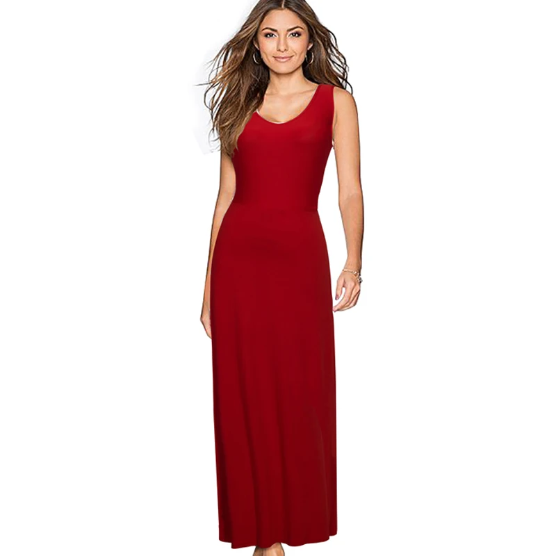 

Casual Women Stretch Brief Sleeveless Long Maxi Summer Dresses Sexy Backless Sheath Slim Grown Party Dress 1E317