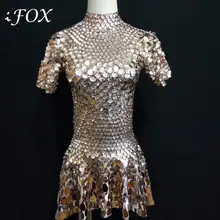 Sexy Shell Sequins Bodaysuit Women Short Sleeve Nightclub Dress Performance Costumes Dj Singer Stage Clothes Party Outfit silver sequins sparkling mirrors dress sexy nightclub bar dj ds costumes female singer leading party performance one piece dress