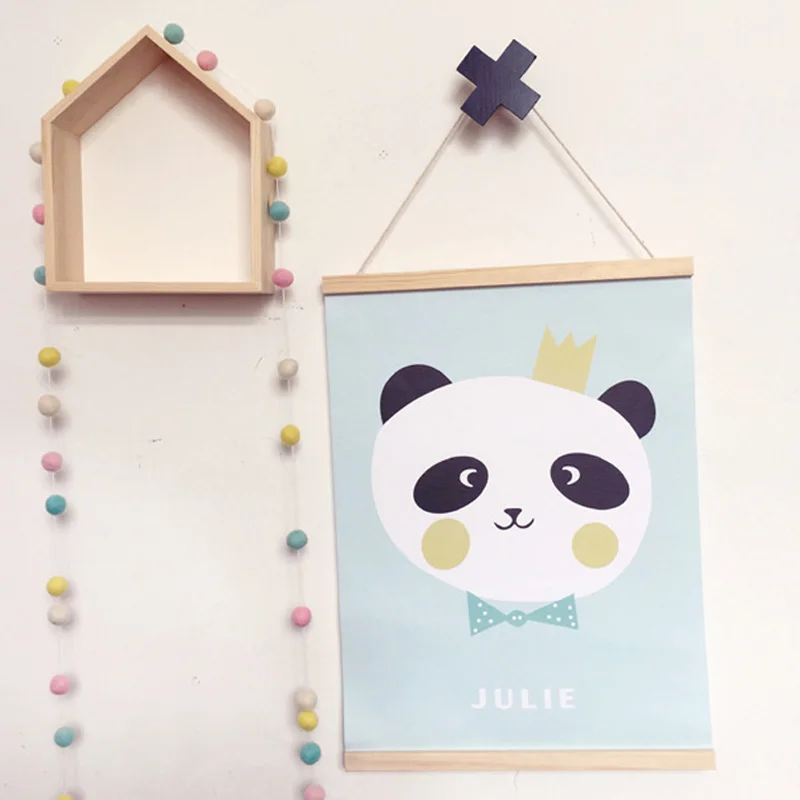 

Nordic Children's Room Decoration Wall Hanging Paintings Wood Frame Rabbit/Bear/Clouds Hang Poster Wall Art Decor Kids Gift