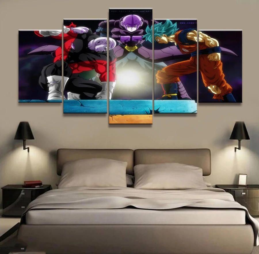 

Home Decor Modular Picture Canvas Painting 5 Piece Dragon Ball Super Son Goku/Jiren/Hit Poster Wall For Living Room Modern
