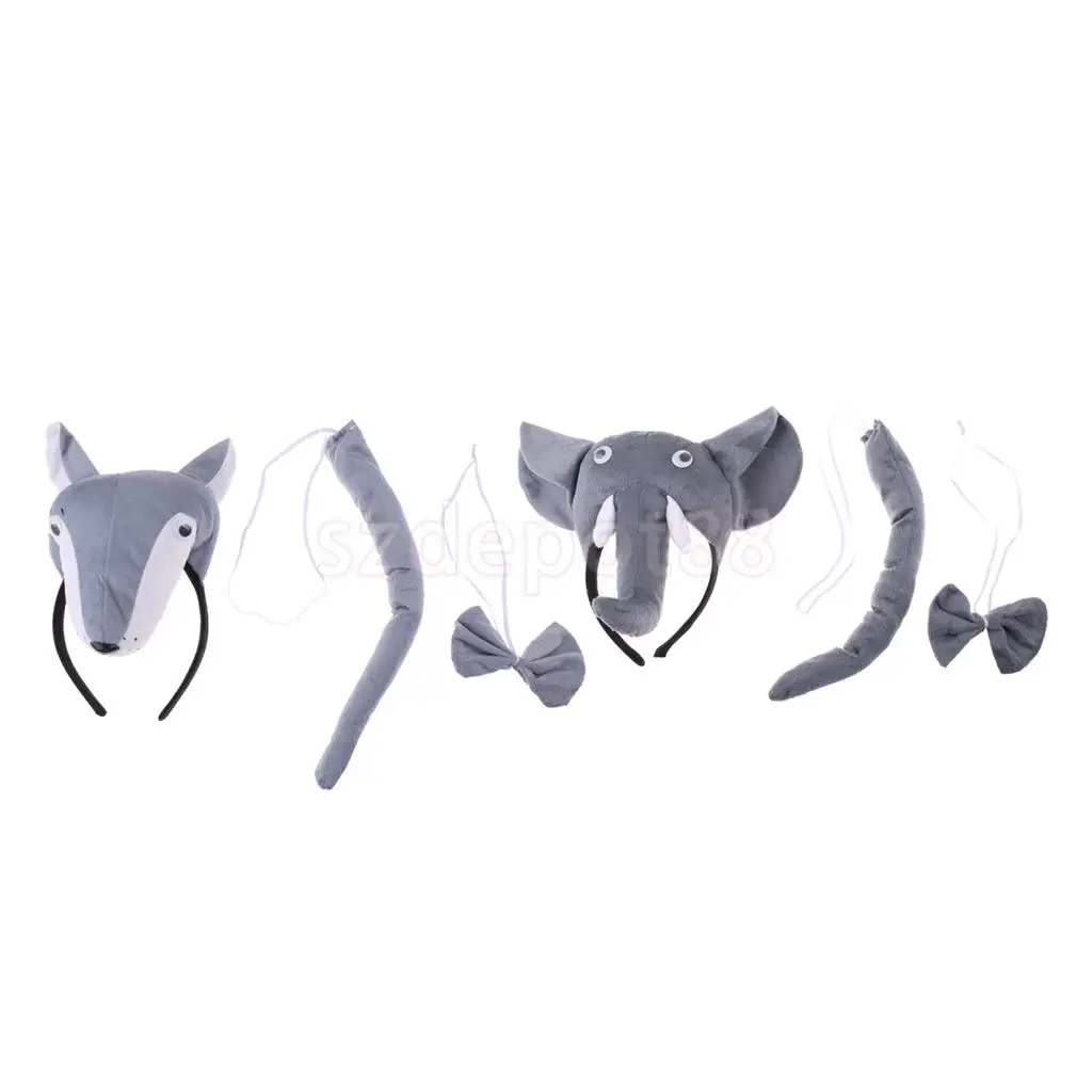 Kids Wolf Costume Set Accessory Headband Tails Bow Tie Fancy Dress Role Play Birthday Party Gift | Тематическая одежда и