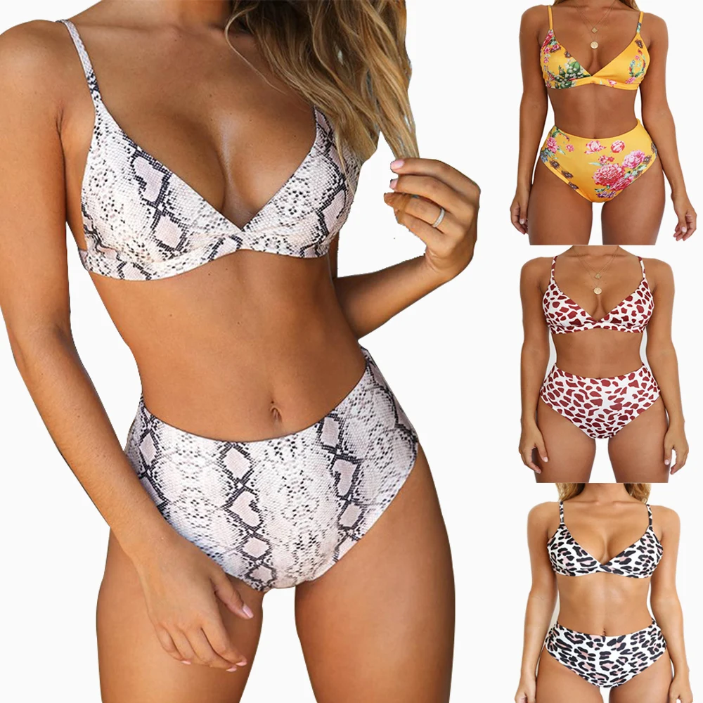 

2019 new sexy swimsuit print snakeskin leopard bikini split swimsuit multiple colors optional processing custom