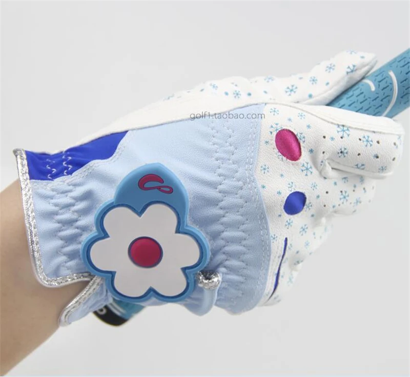 Одна пара с цветочным принтом Гольф перчатки из дышащей искусственной кожи Для женщин на открытом воздухе Спорт Гольф клубы тренировочные перчатки двойной передал 4 цвета