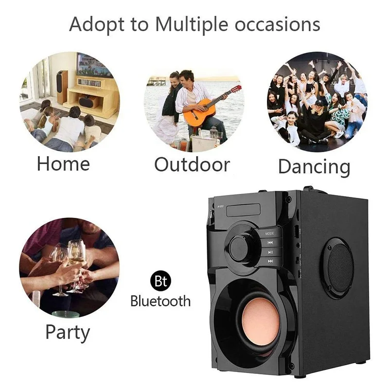 TOP Bluetooth Speaker 10W Subwoofer Heavy Bass Wireless Outdoor Speaker MP3 Player FM Radio TF Card for Party Phone Computer