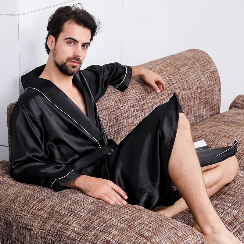 Luxury Designer Men's Silk Kimono Robe Plus 5XL Long Sleeve Sleepwear Bathrobe Oversized Satin Nightgown Summer Home Clothing