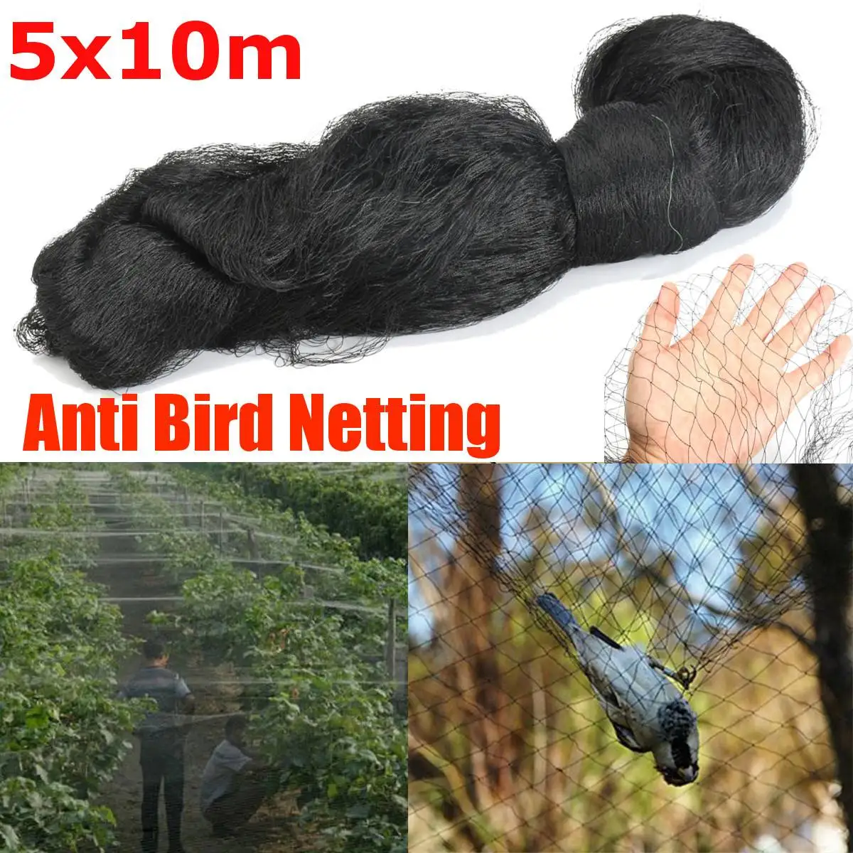 

5x10M Black Bird-Preventing Anti Bird Netting Pond Net Protection For Fruit Crop Tree Vegetable Flower Garden Mesh Pest Control