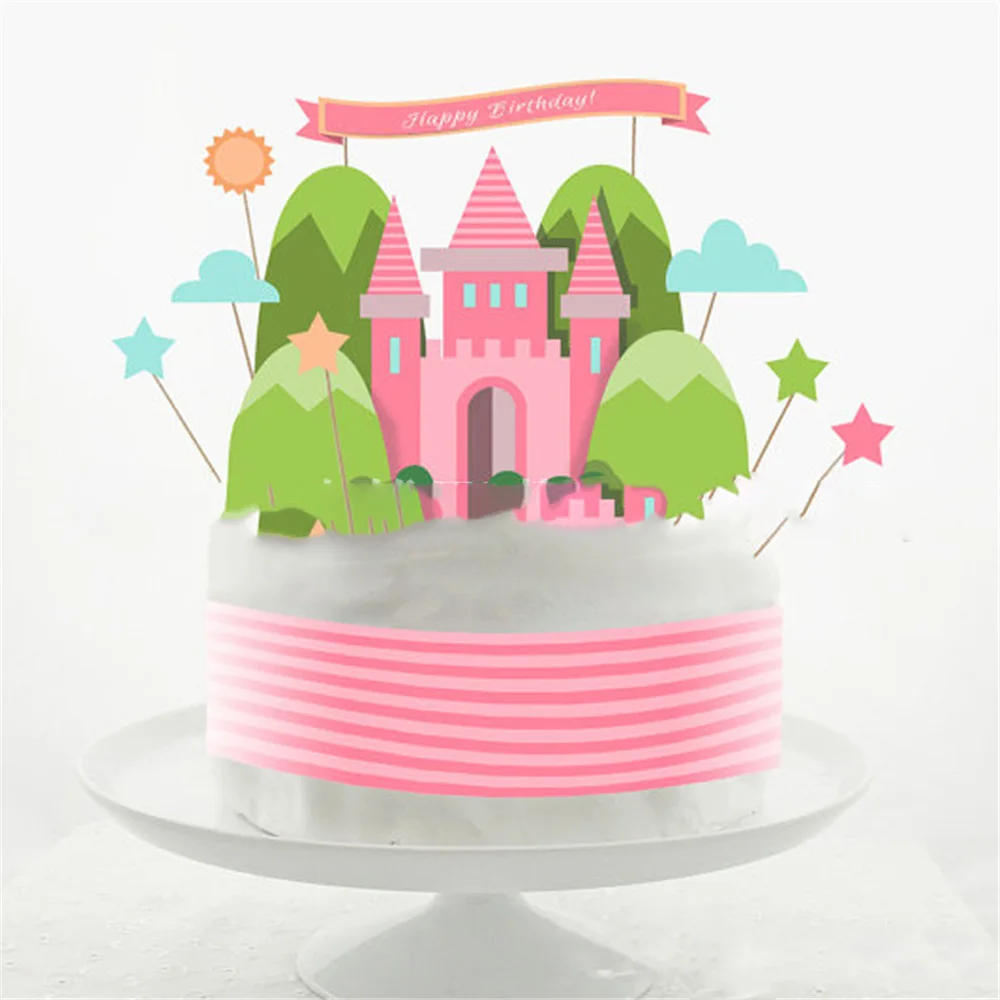 1 Ensemble Chateau Joyeux Anniversaire Cupcake Gateau Figurine Pour Gateau Drapeaux Bebe Douche Fete D Anniversaire Decoration Gateau Cuisson Fete Fournitures Aliexpress