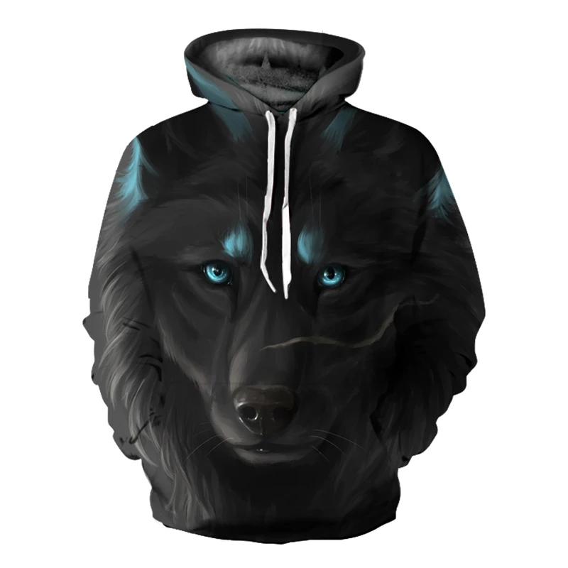 

3D Black Blue Wolf printed Hooded Sweatshirts Autumn Winter Men Women Plus size Hoodies Male Tracksuits Hoody Coat & Jackets
