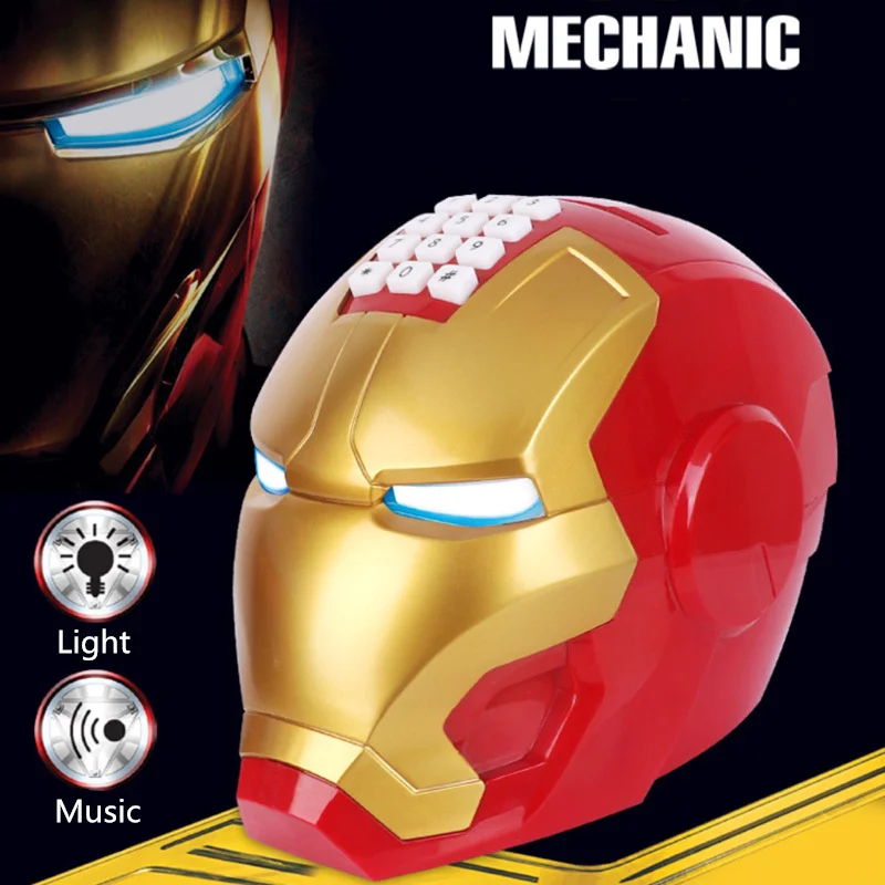 [New] Electronic Light and Music Iron man helmet Password lock Piggy bank Action figures model toy desk decoration kids toy gift