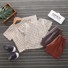 MUQGEW/Новинка; модная футболка в клетку для маленьких мальчиков и девочек; Топы+ однотонные шорты; комплект одежды;