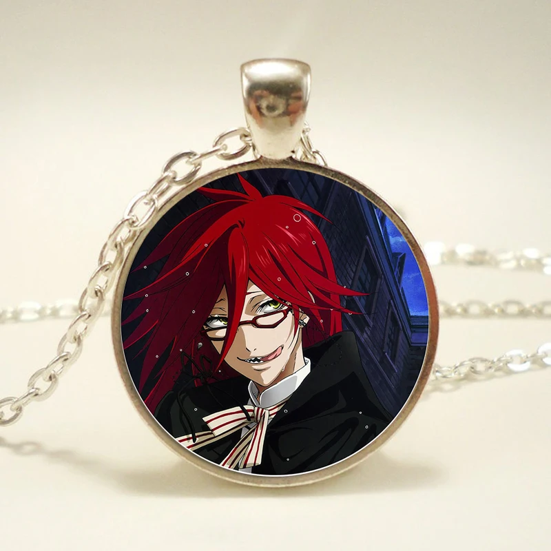 Модный черный дворецкий металлический курошицудзи Ciel Phantomhive Grell стеклянный купол Эмблема Аниме Манга ожерелье кулон ювелирные изделия подарок