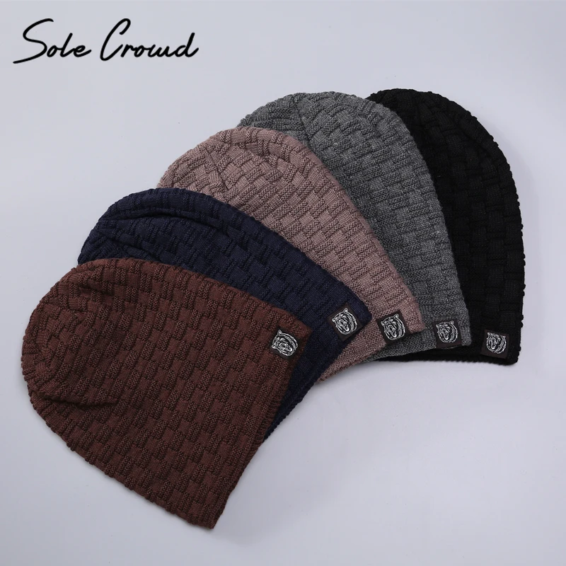 Модные тканевые шапки Skullies Beanies для мужчин, зимние Бархатные толстые шапки, теплые трикотажные шапки для мужчин, высокое качество