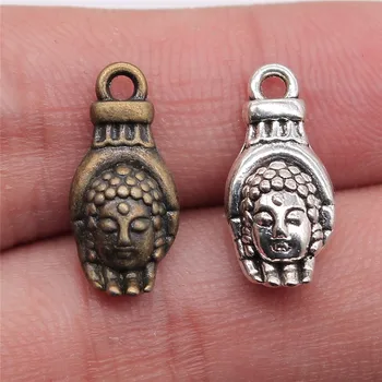 

WYSIWYG 20pcs 18x8mm 2 Colors Antique Bronze Hand Buddha Head Pendants Thai Buddha Charm Buddha Head Pendant