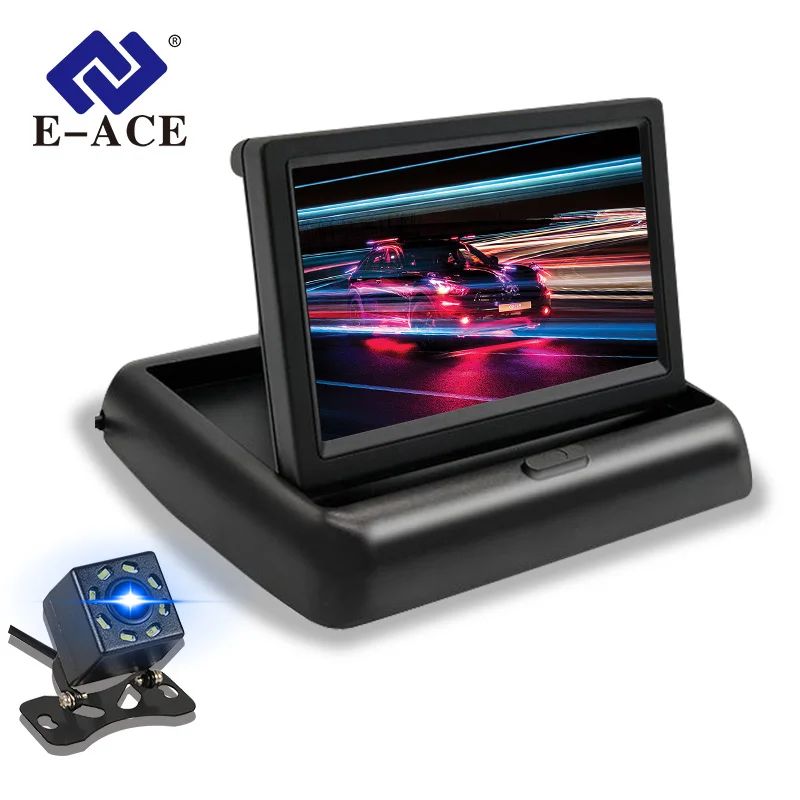 

E-ACE Car Monitor Foldable 4.3 Inch TFT LCD Display Cameras NTSC PAL Reverse Camera Parking System for Car Rearview Monitors