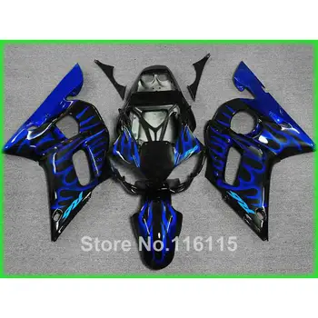 

full fairing kit for YAMAHA R6 1998 1999 2000 2001 2002 R6 blue flames black YZF R6 fairings set 98-01 02 #3277