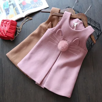 

2018 autumn and winter girl sleeveless dress with cat design