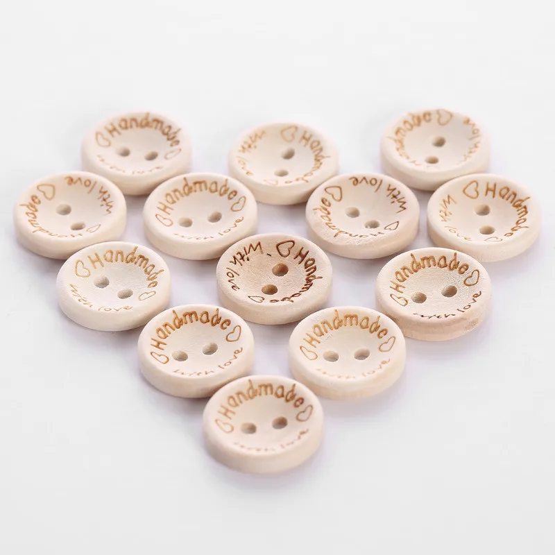 10PCS/lot Natural Color Wooden Buttons Handmade Love Letter Raoud Decorative Wood Button Craft DIY Baby Apparel Accessories