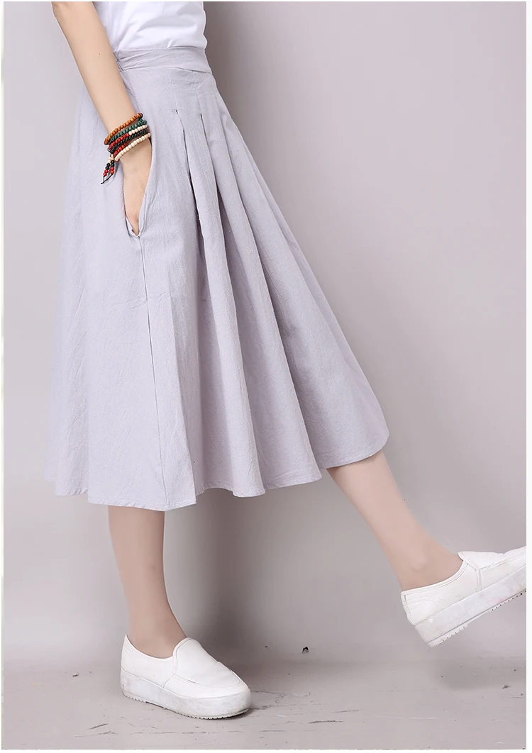MSSNNG Vintage Summer Bust skirt Women Linen Skirts All-match Casual Pleated Solid Color skirts Fashion Women's clothing  (10)