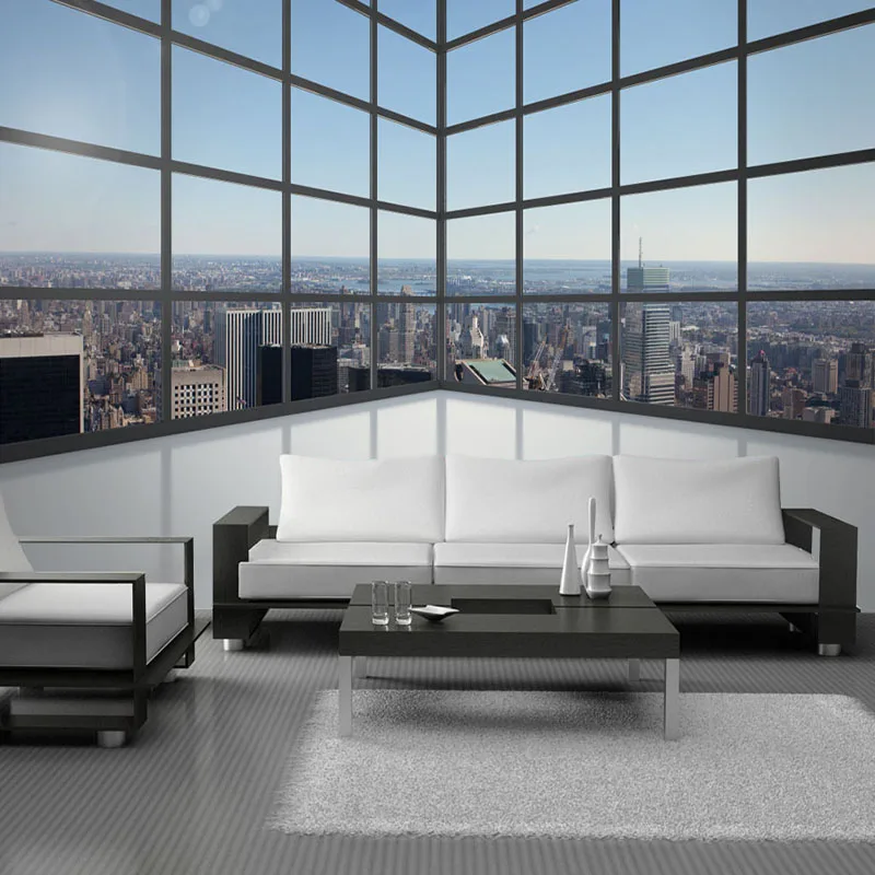 

Custom Photo Background Wall Mural Wallpaper 3D Stereoscopic Space Balcony Glass Windows City Building Murals Papel De Parede 3D