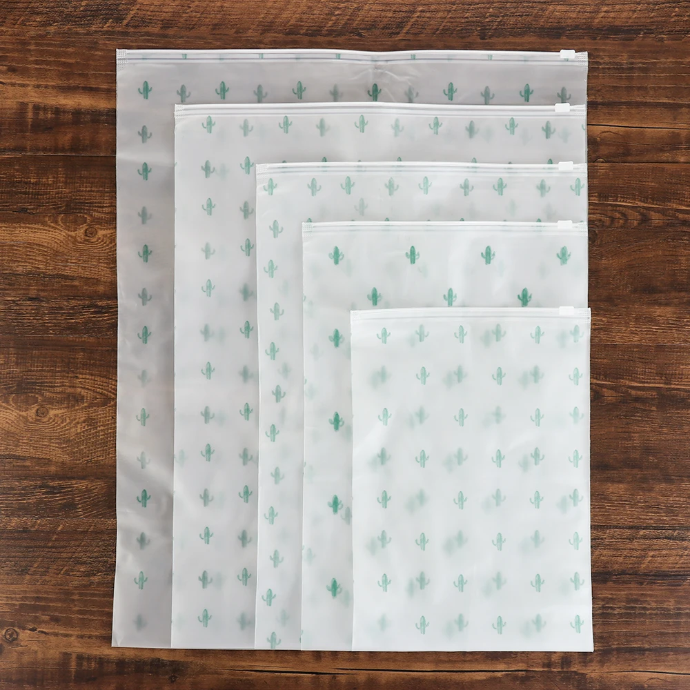 

Transparent Clothes Storage Bag Luggage Waterproof Storage Bag Cactus Print Plastic Travel Organizer Shoes Bag with Lock