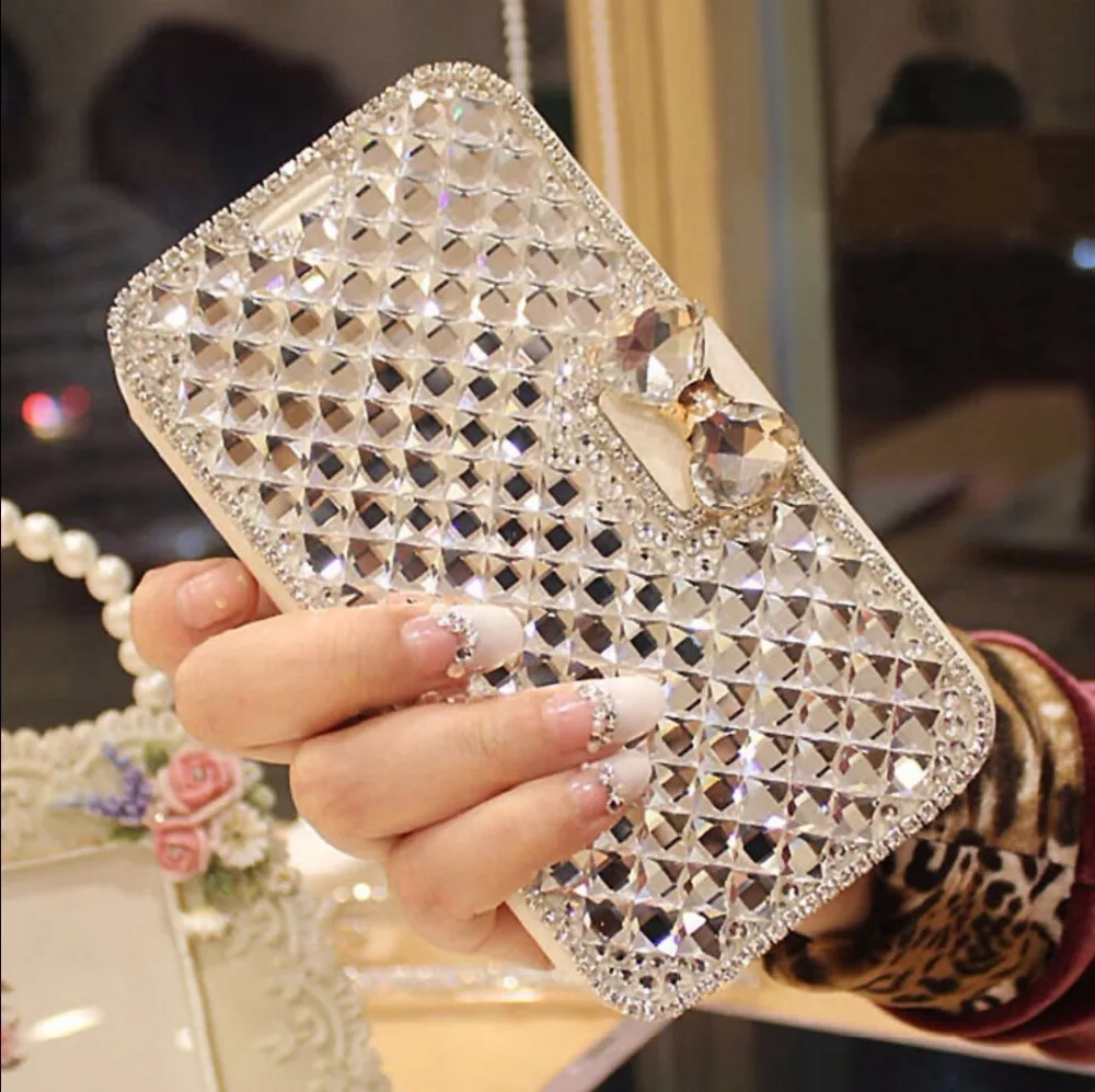 

ROHDEA S7edge Wallet Case, Handmade Luxury 3D Bling Crystal Leather Purse Flip Card Pouch Stand Case for S6,S7,S8,Note8 Case