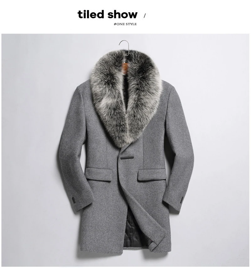 Зимнее шерстяное пальто для мужчин,, воротник из лисьего меха, куртки, толстое Мужское пальто, мужские парки, бренд, парка, мужское шерстяное пальто ZZ019
