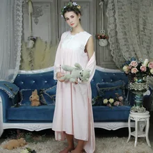 Осенние хлопковые вышитые Rob наборы для женщин белые кружевные пижамы с длинным рукавом ретро сплошной цвет ночное длинное платье Домашняя одежда 018