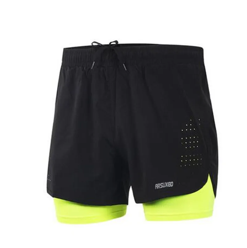 ARSUXEO мужские спортивные шорты 2 в 1 для бега, для активных тренировок, для бега, новые мужские шорты, мужские спортивные мужские шорты - Цвет: Men Green