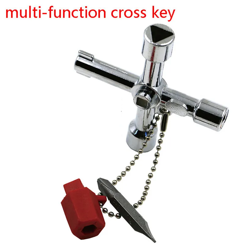 4 Way Cross Key Wrench Square Triangle Train Electrical Elevator Cabinet Box Multifunctional Wrench Herramientas 40DC46