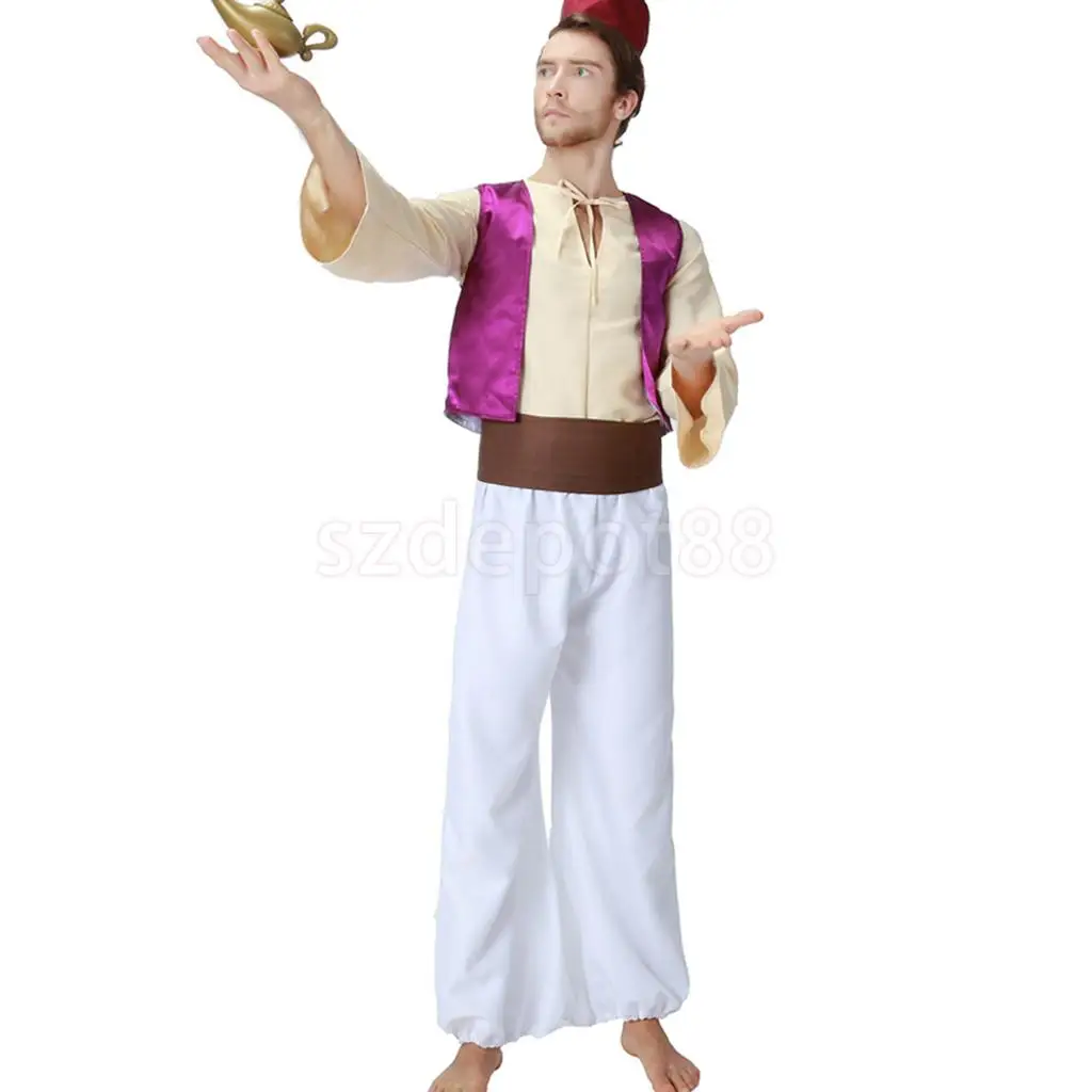 Prettyia Indian Arab Prince Costume Hat Adult Mens Sheik Cosplay Halloween Masquerade Party Outfit Anime Uniform