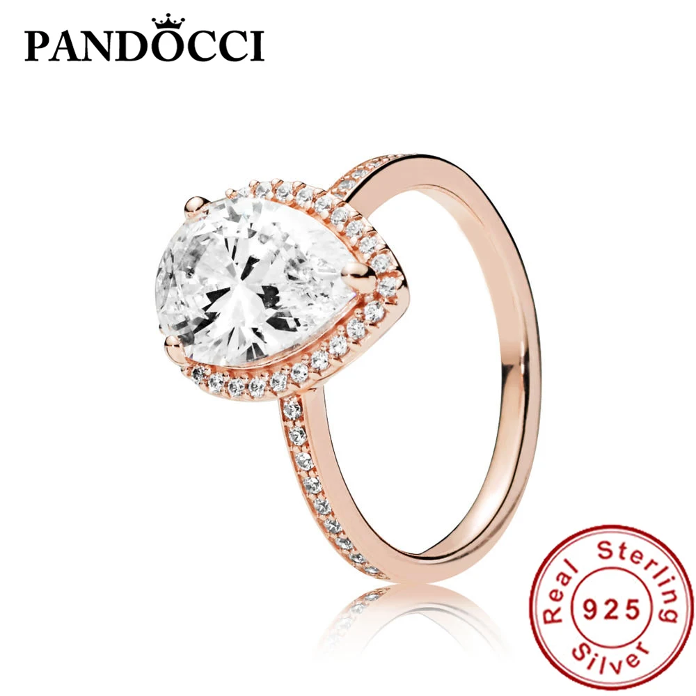 

PANDOCCI 100% 925 Sterling Silver 186251CZ ROSE RADIANT TEARDROP RING Simple Gorgeous Trends Original Women's Jewelry Gifts