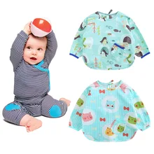 Детские нагрудники Регулируемый мультфильм водонепроницаемый, с длинными рукавами Детский фартук вытирания слюней младенцев, Одежда для младенцев, хлопковый отрыжка ткань для малыша для кормления