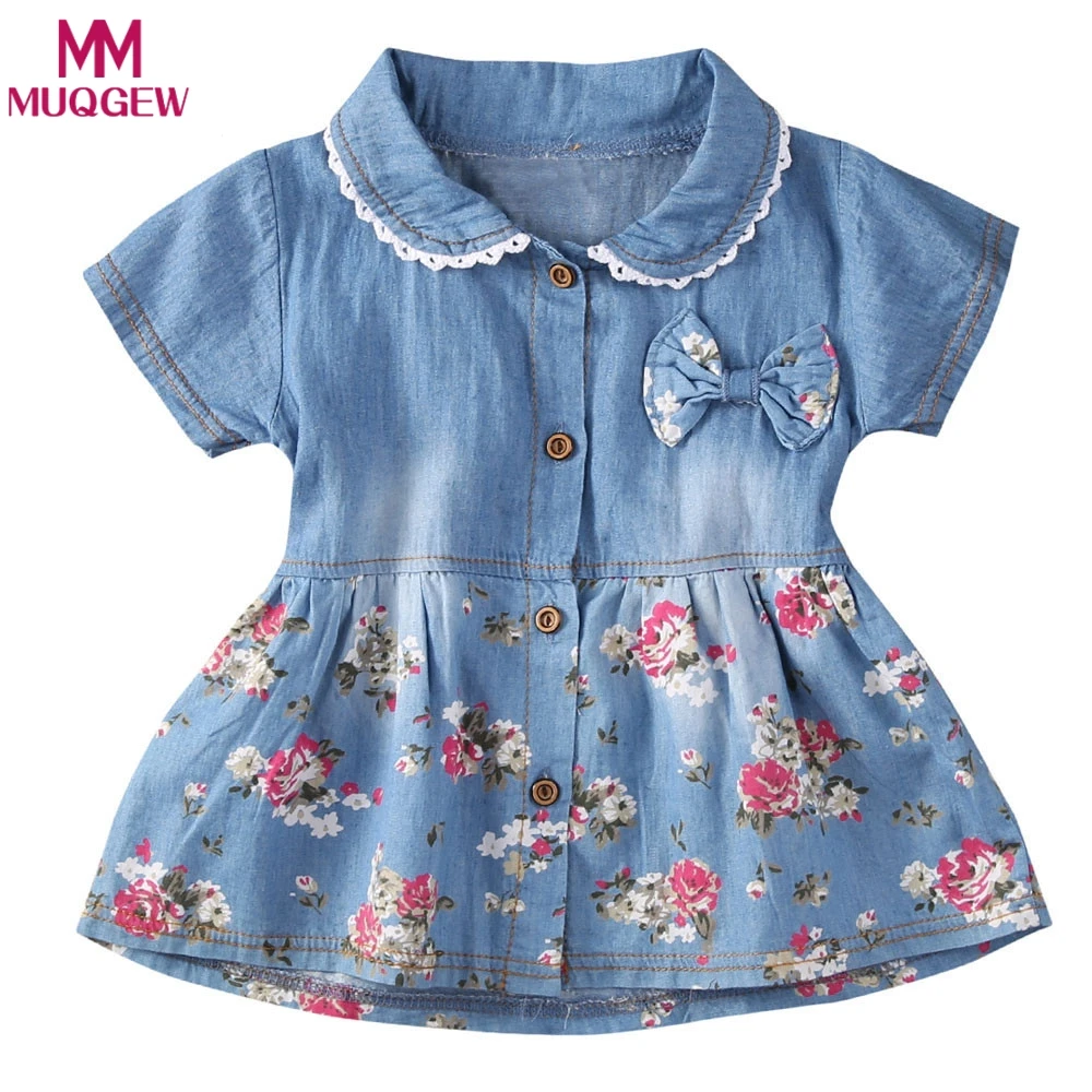 

2018 baby girl dress summer children clothing Denim baby girl clothes bow flower cute kids dresses outfits vestido infantil