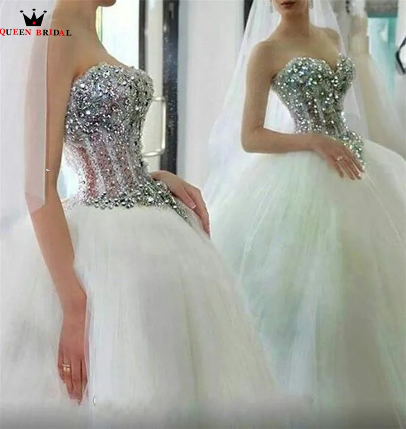 

Luxury Wedding Dresses Ball Gown Sweetheart Crystal Beading Sequins Tulle Long Wedding Gown Bridal Dress Custom Made YB145